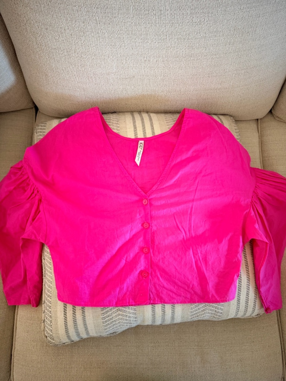 Cotton On Pink V-Neck Button Front Women's Top - S/M